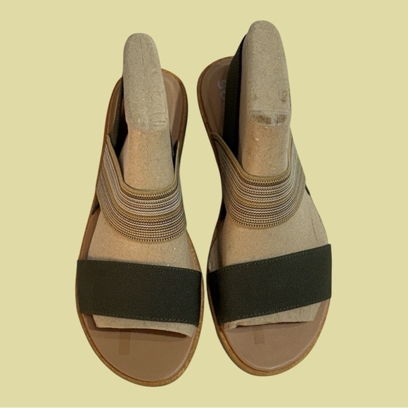 Sorel Ella Flat Sandals in Olive Beige Striped Elastic Stretch Bands Sling Sz 8 - Picture 3 of 7